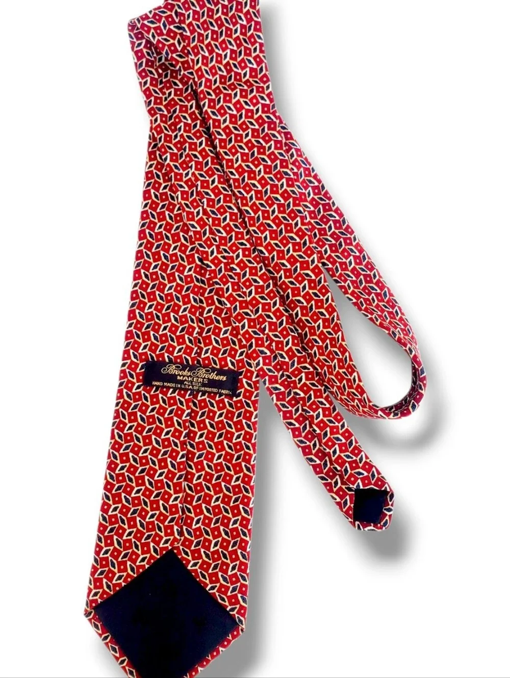 Brooks Brothers Necktie Red Blue Geometric Silk Neck Tie 60x3.25